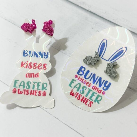 Easter Bunny Stud Earrings, Marshmallow Bunny Studs, Pastel Spring Earrings - Picture 1 of 11